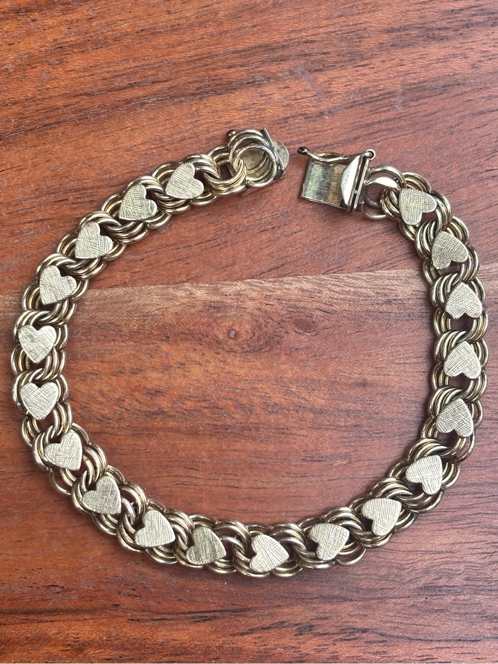 Vintage 12K Gold Filled Heart Link Bracelet 7.5” Romantic Heart Jewelry